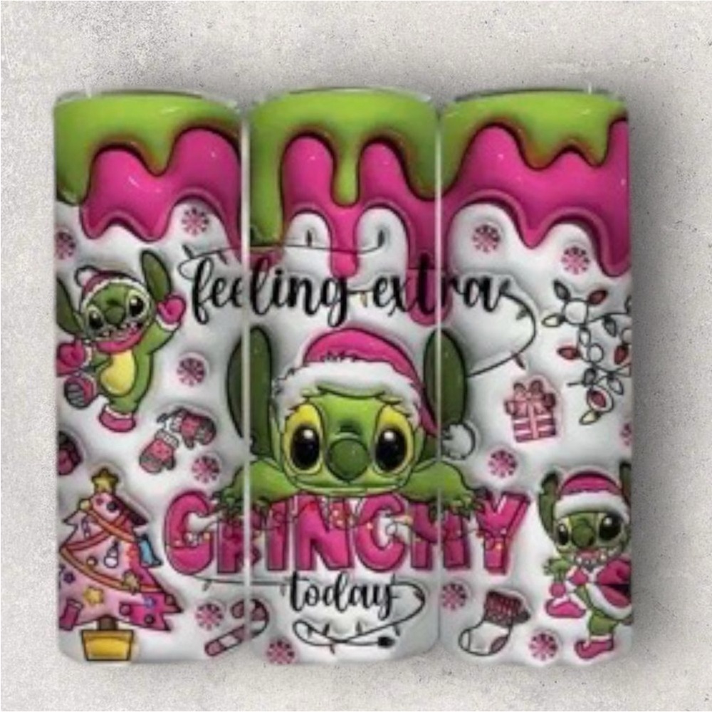 Stitch Grinch Christmas 20oz Stainless Steel Tumbler w/ Straw New